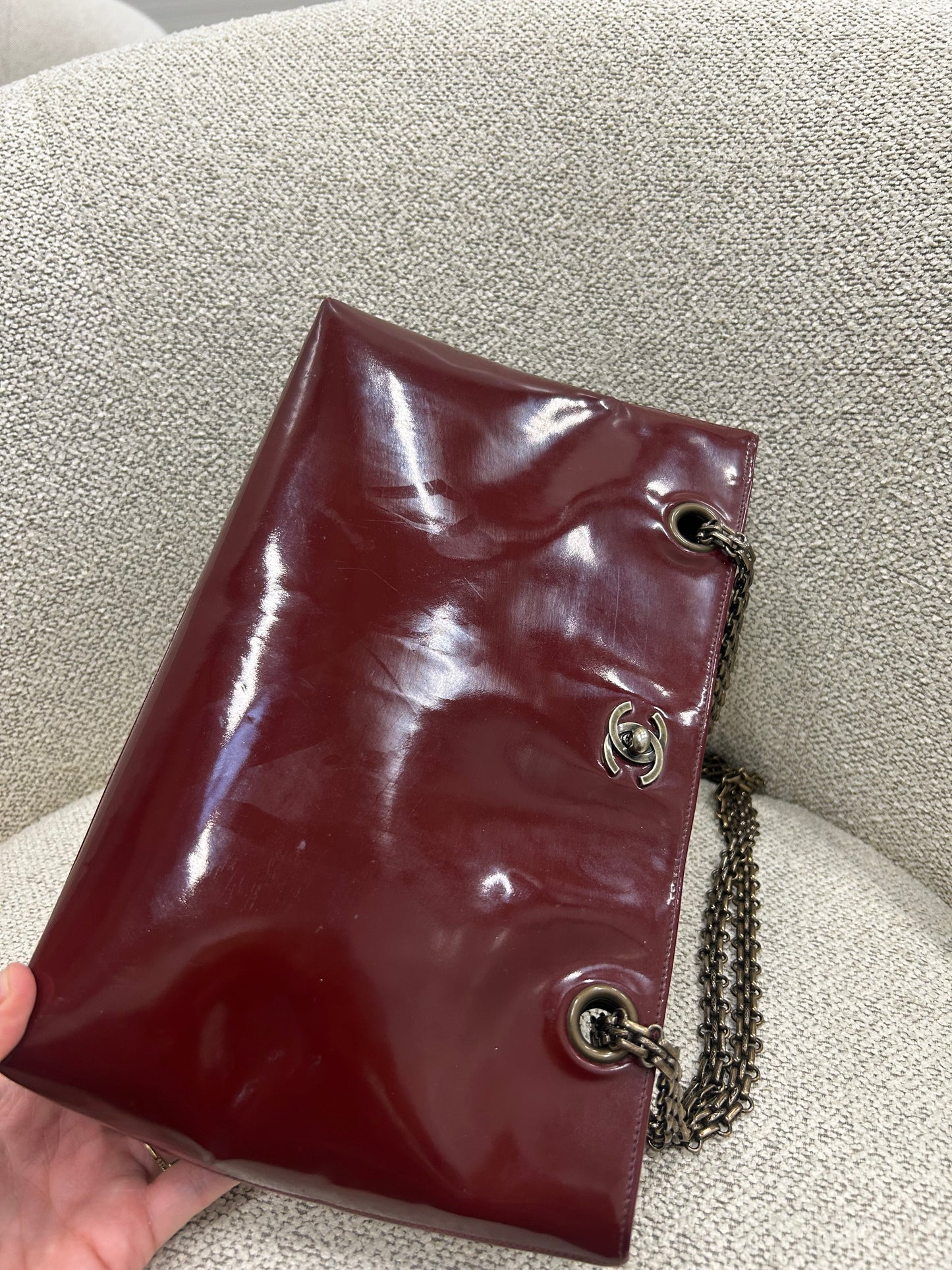 Chanel patent tote red