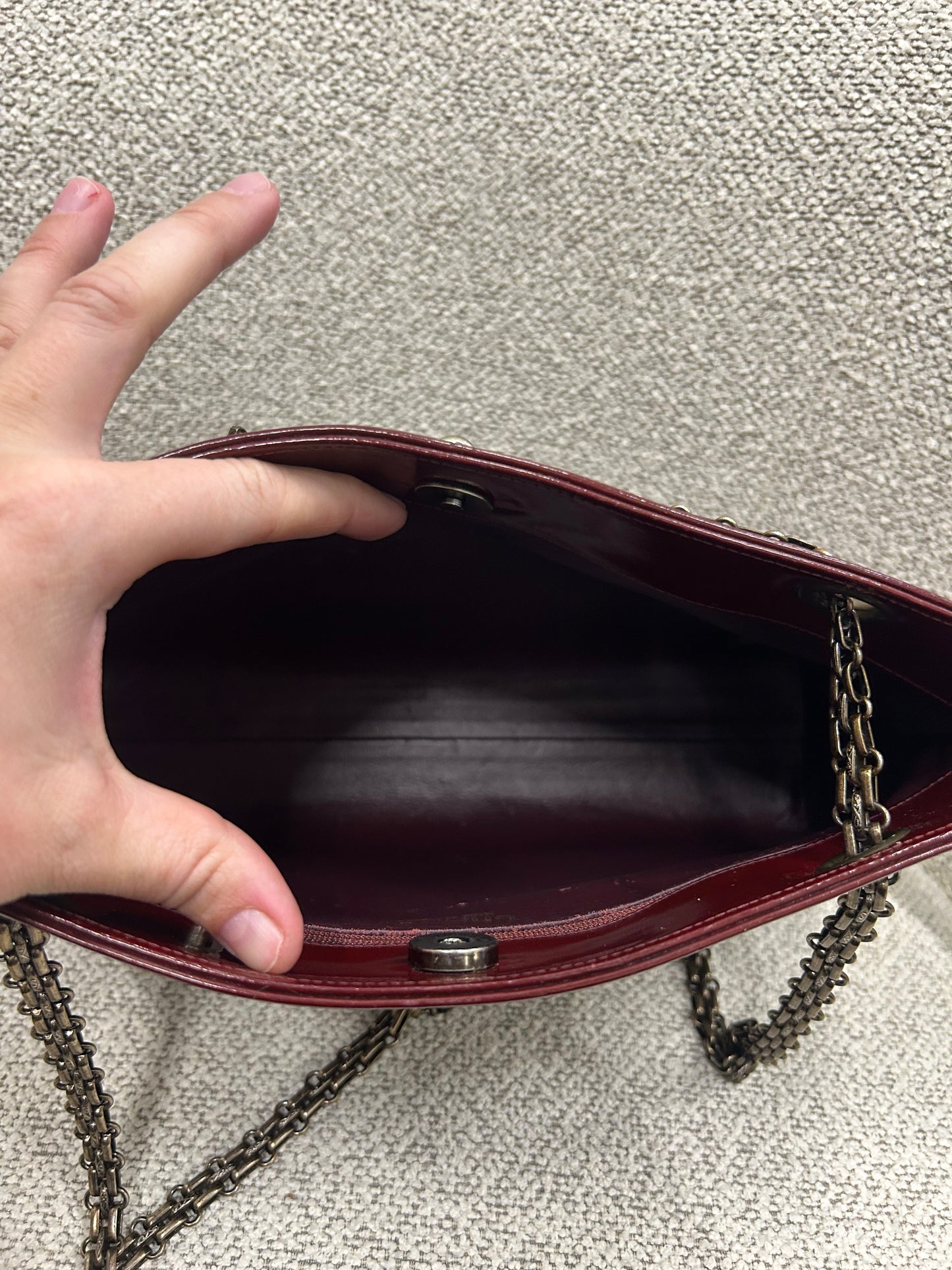 Chanel patent tote red