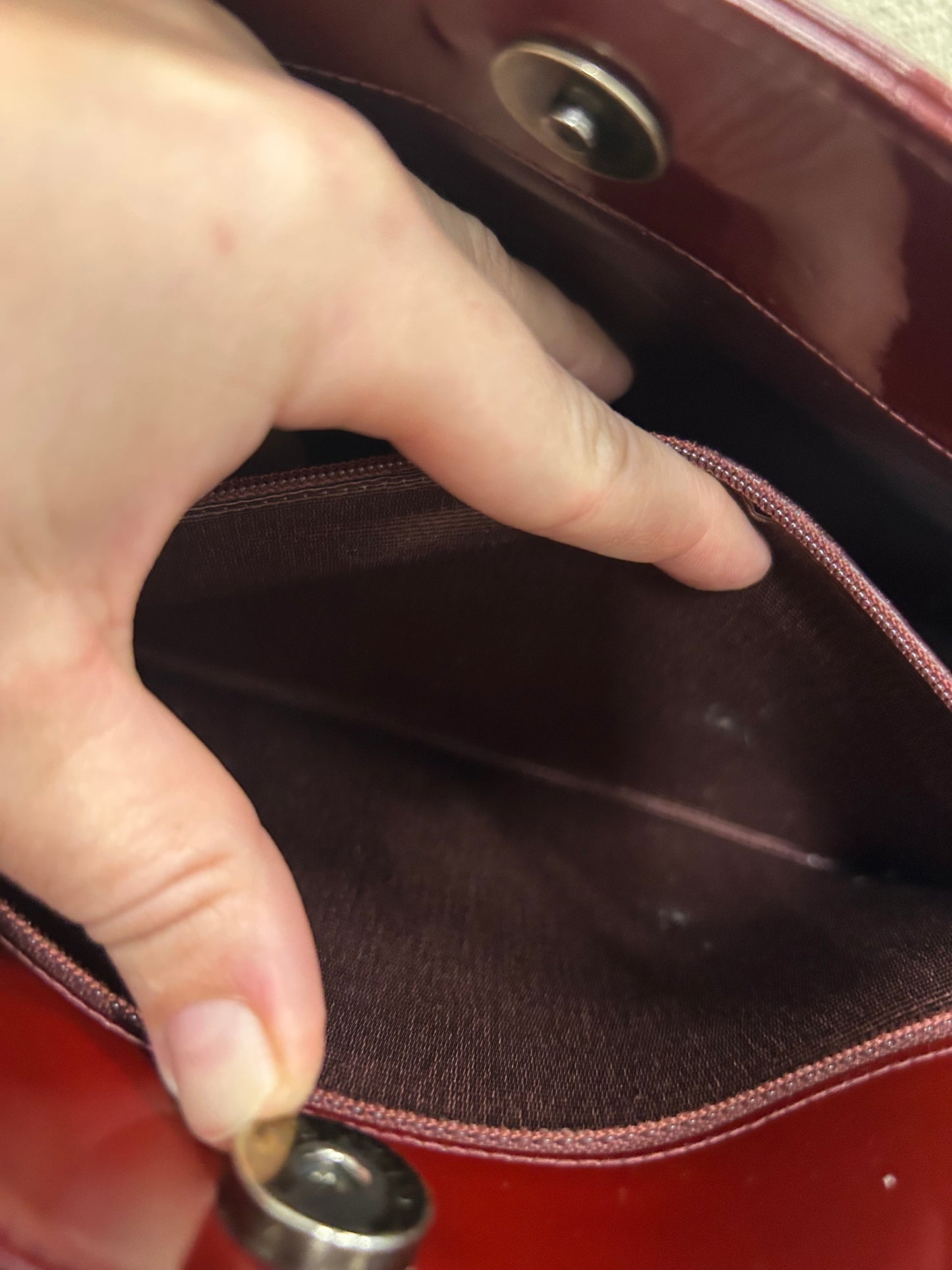 Chanel patent tote red