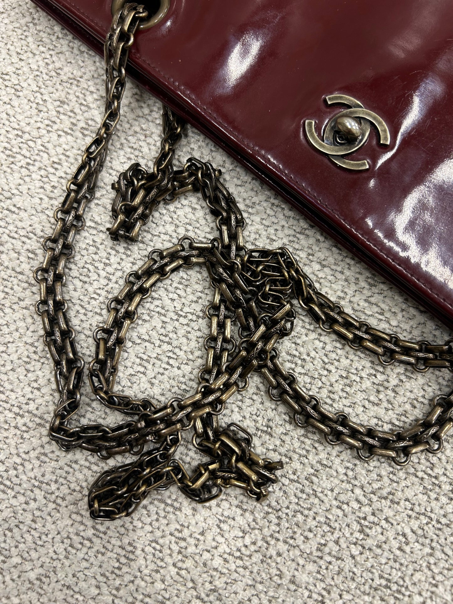 Chanel patent tote red