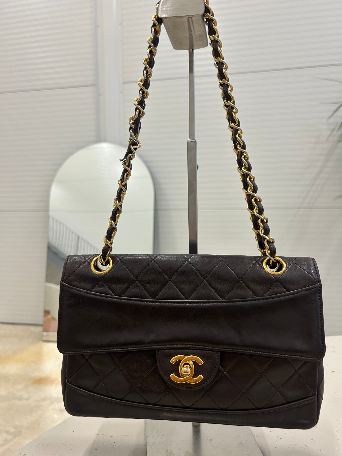 Chanel single flap bag brown