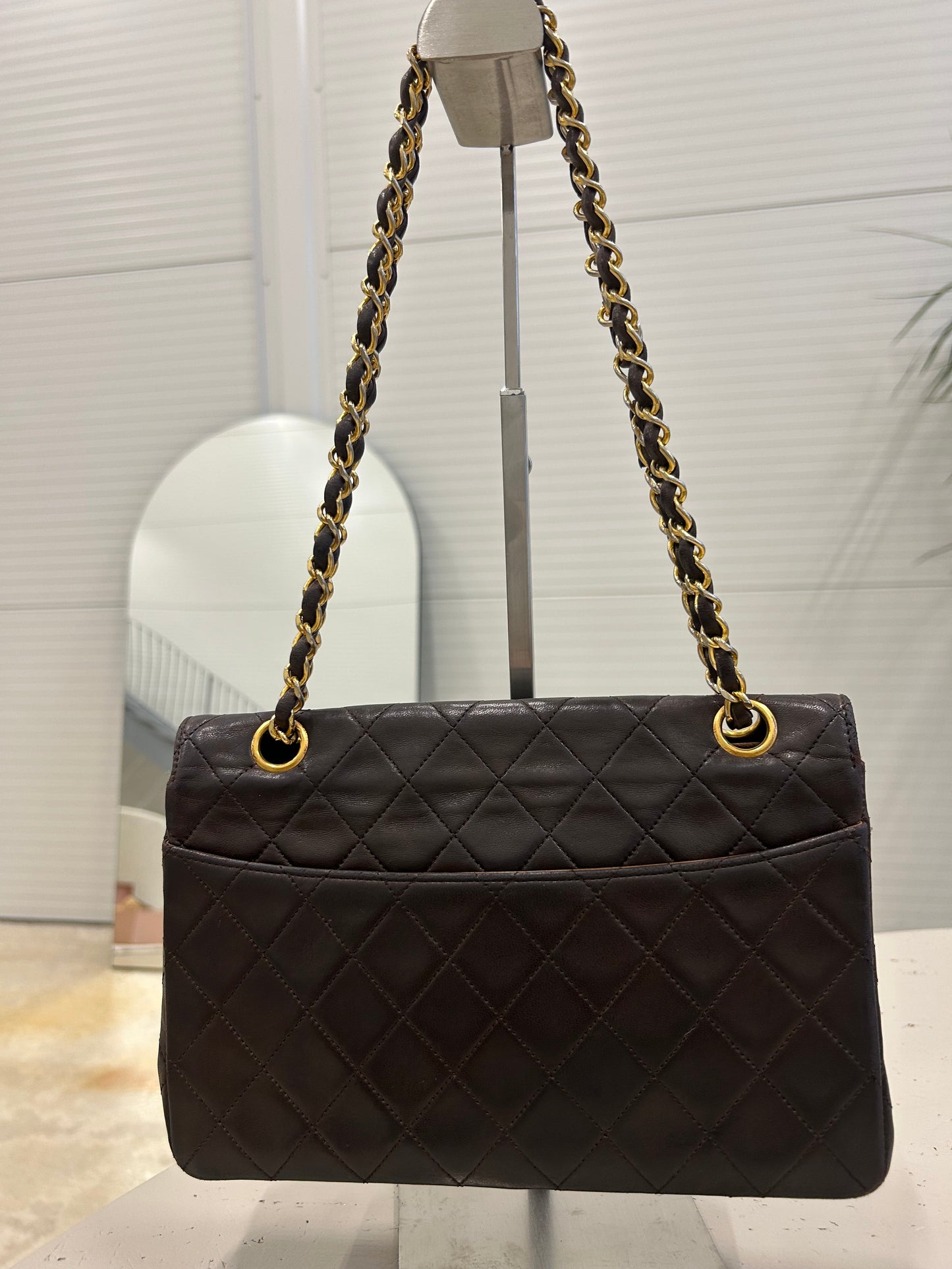Chanel single flap bag brown