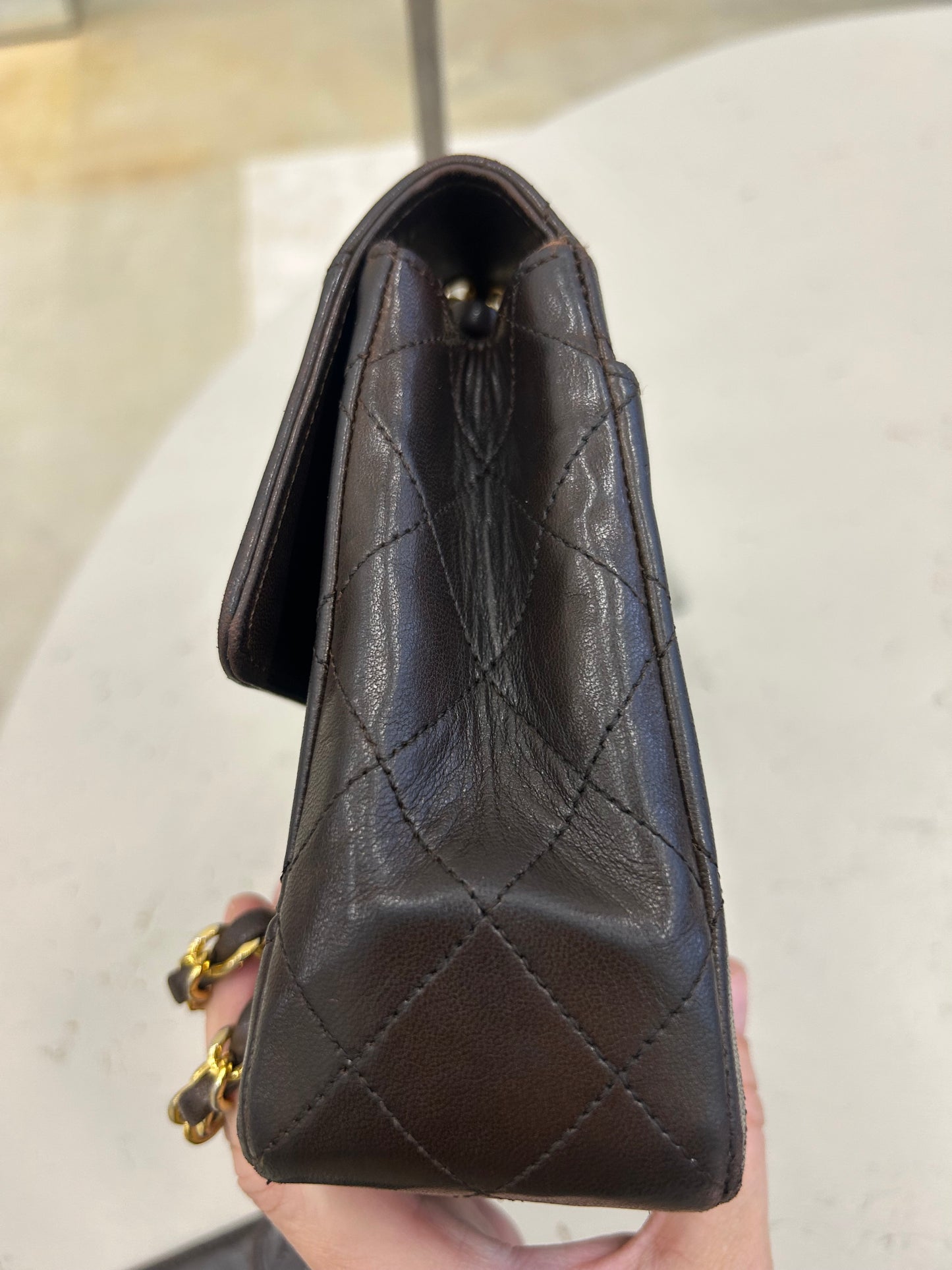 Chanel single flap bag brown