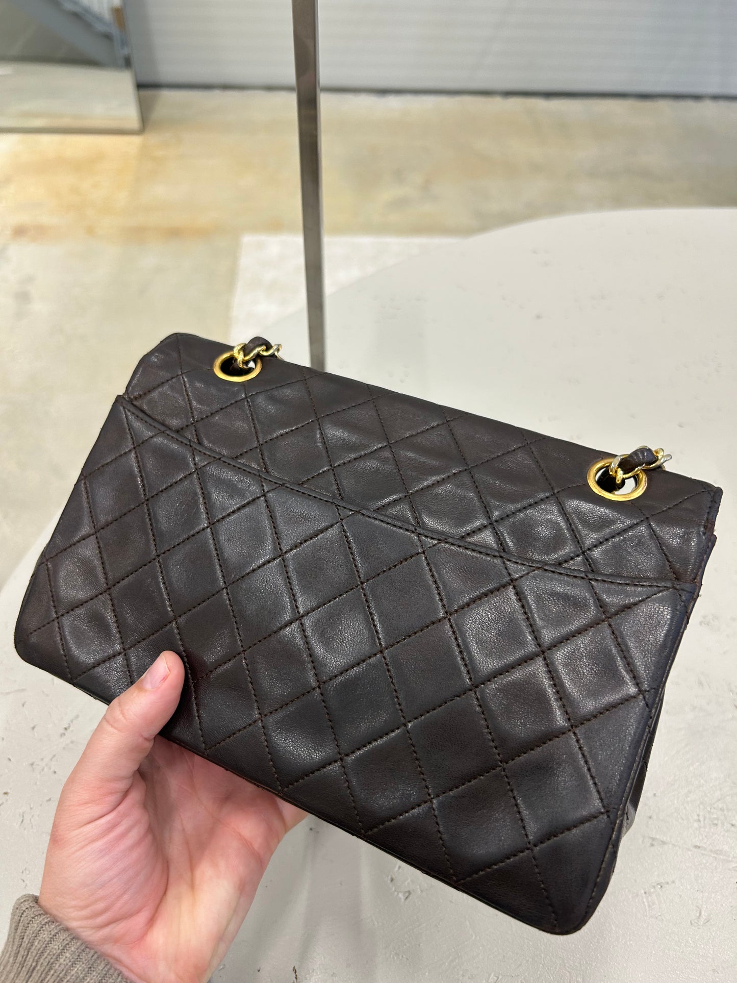 Chanel single flap bag brown