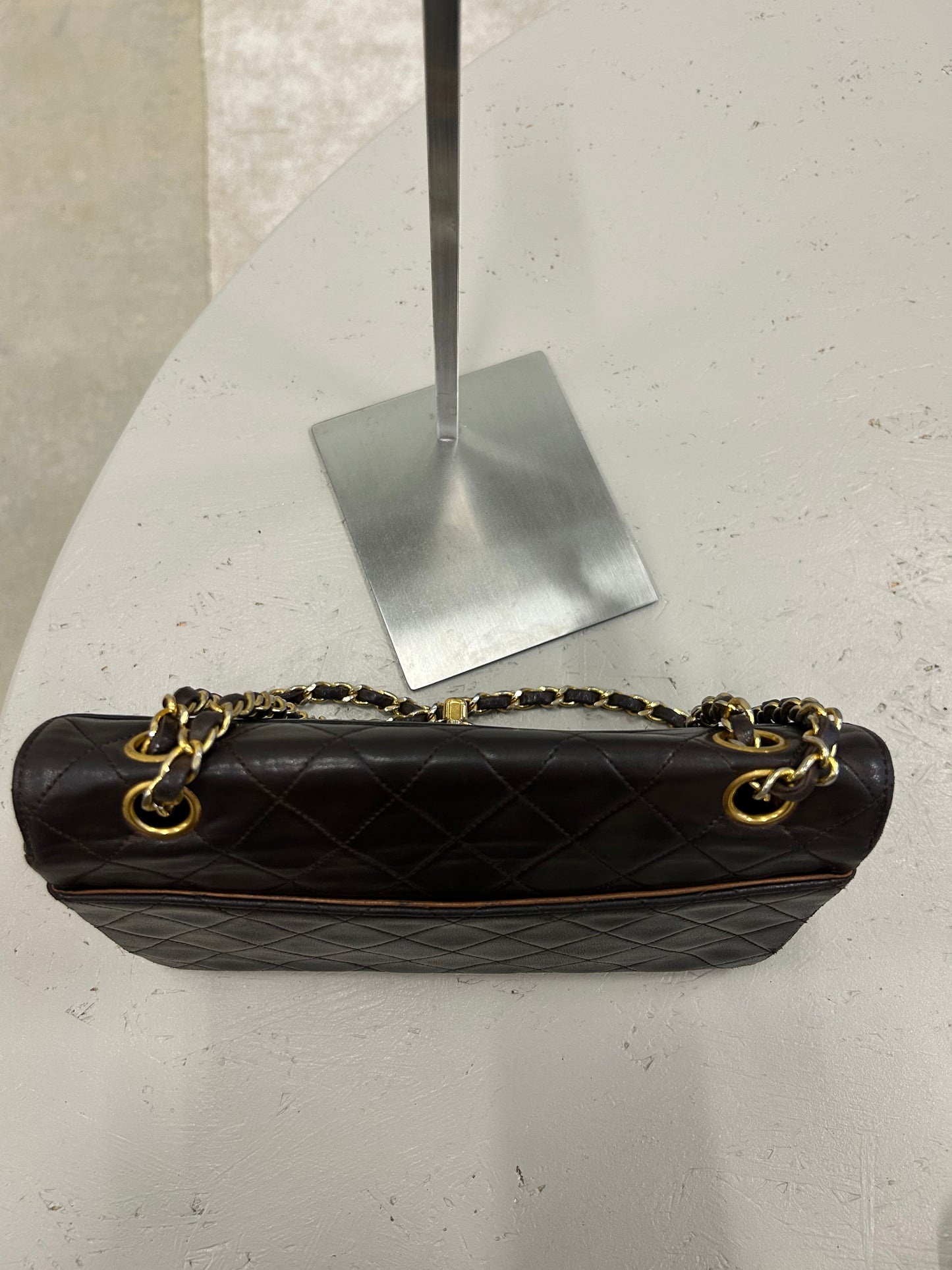 Chanel single flap bag brown