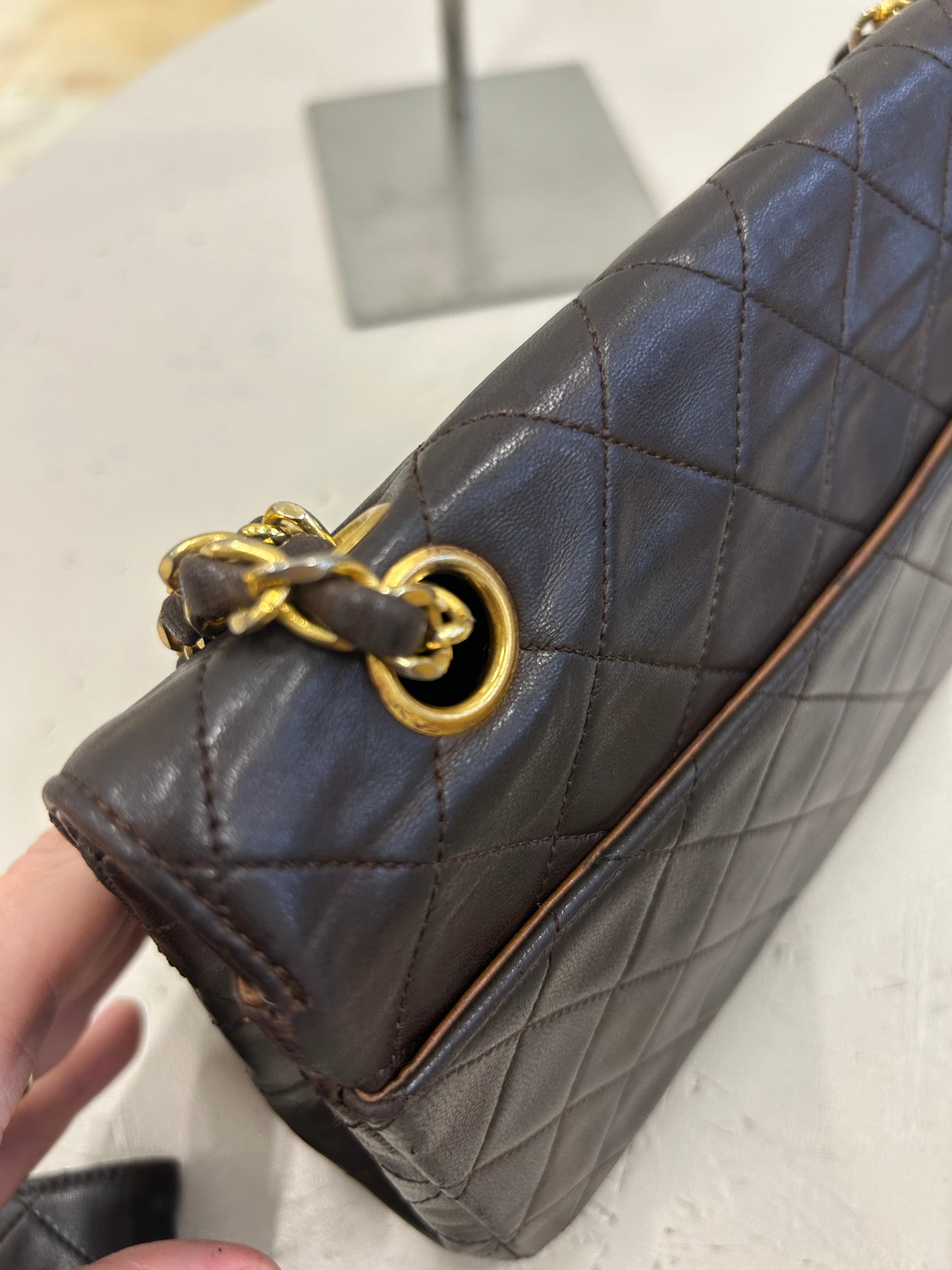 Chanel single flap bag brown