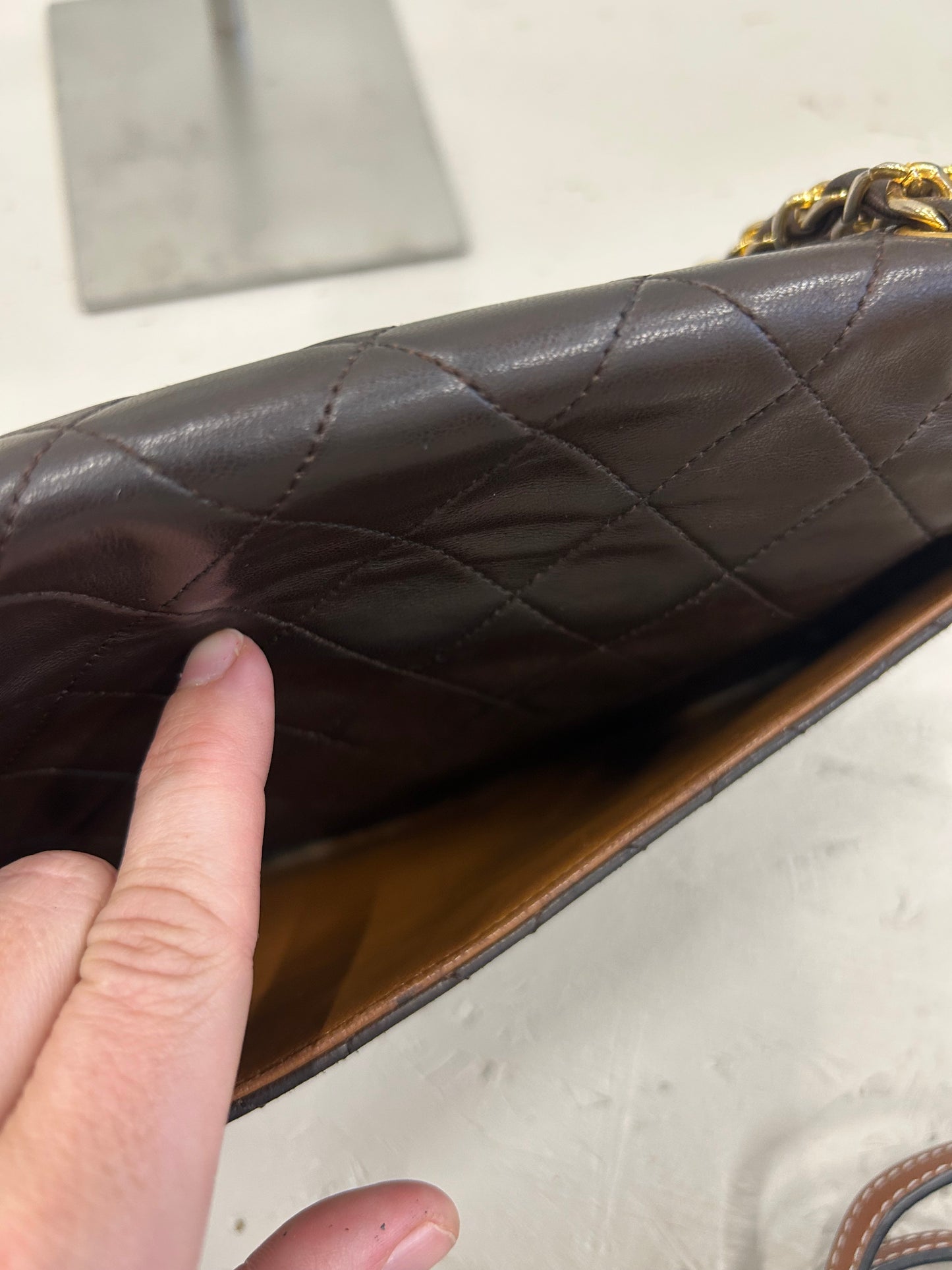 Chanel single flap bag brown