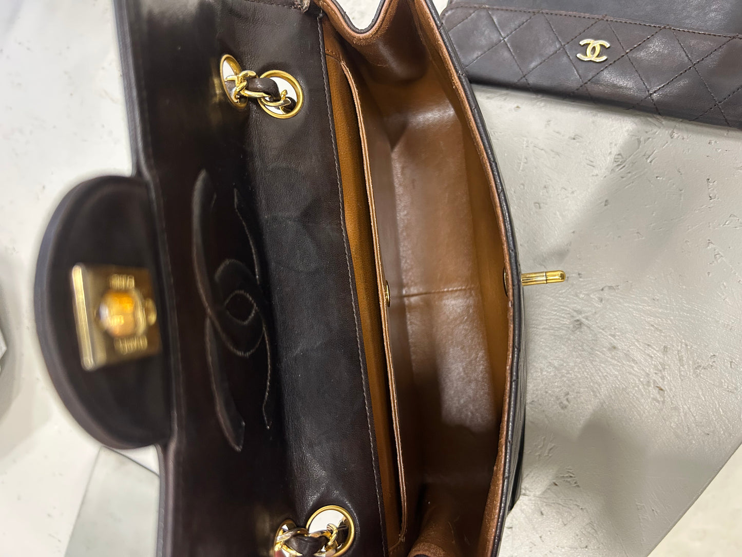 Chanel single flap bag brown