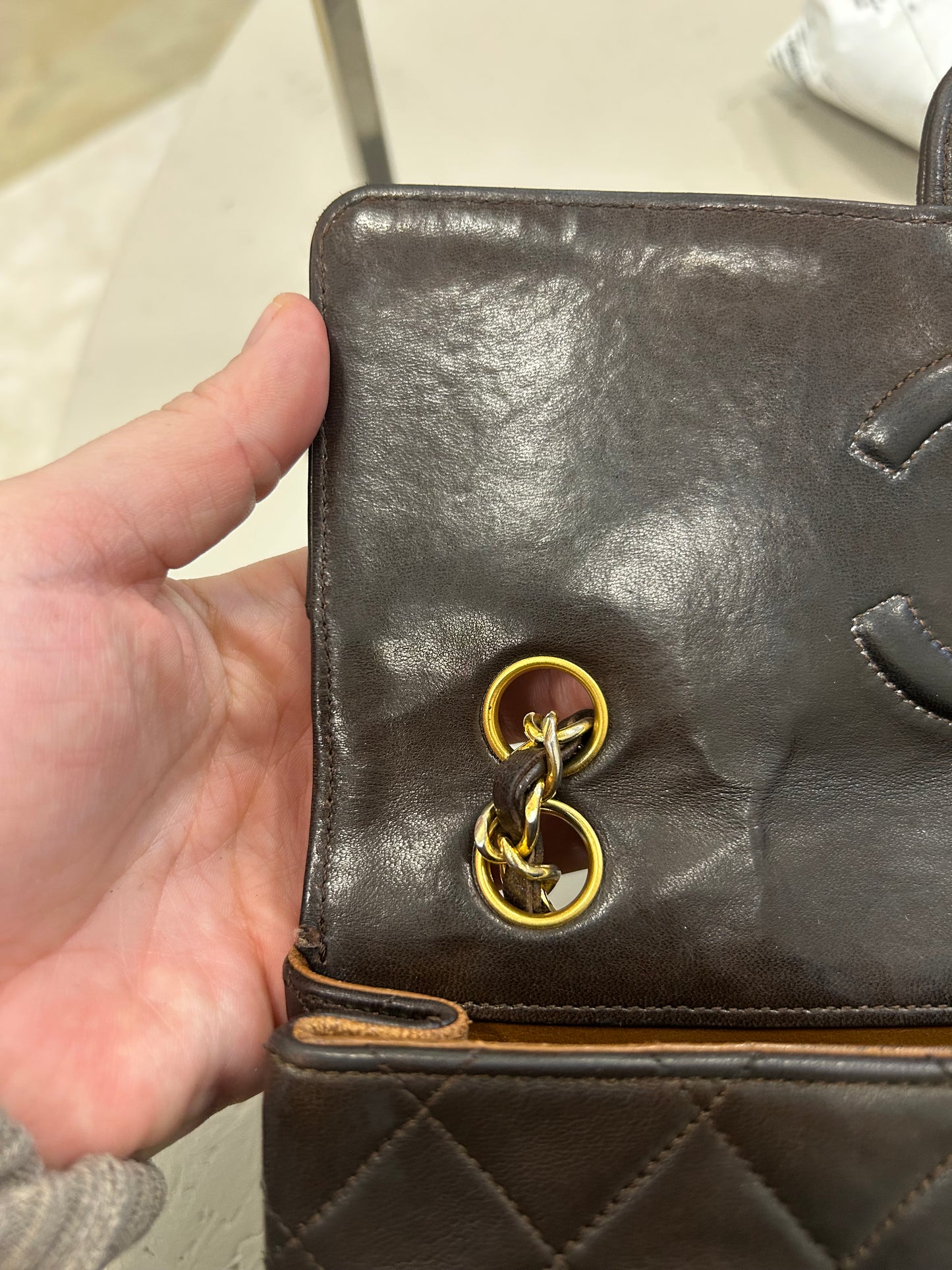 Chanel single flap bag brown