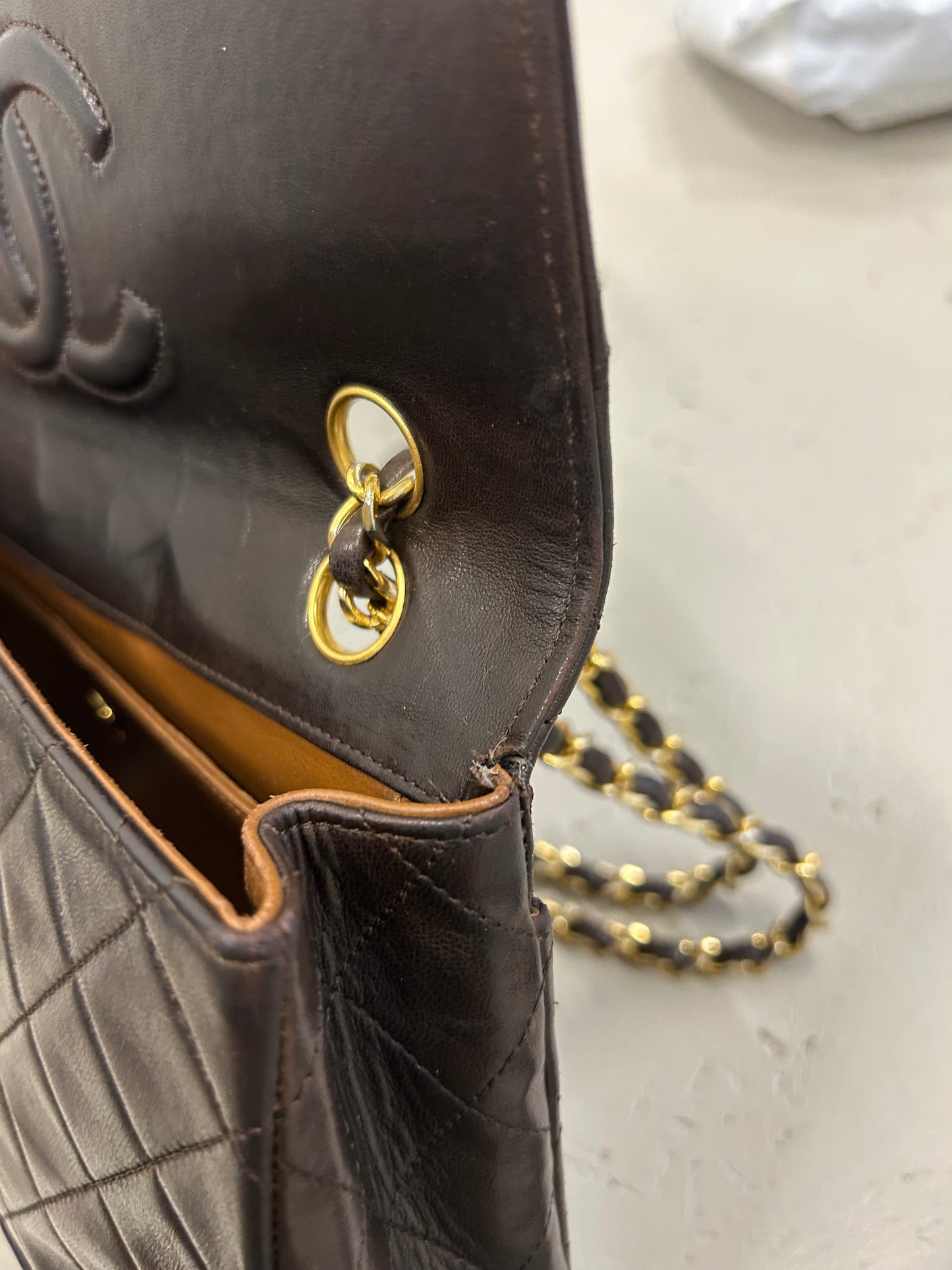 Chanel single flap bag brown