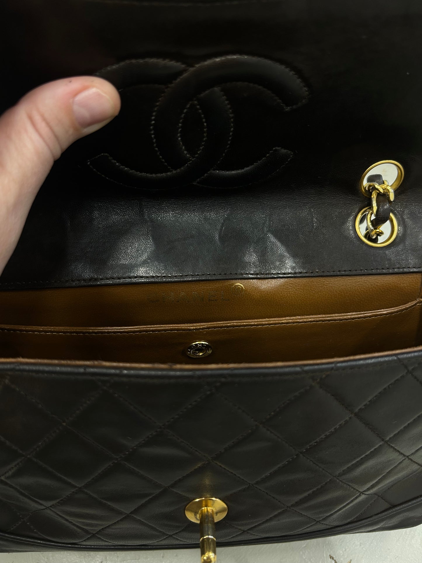 Chanel single flap bag brown