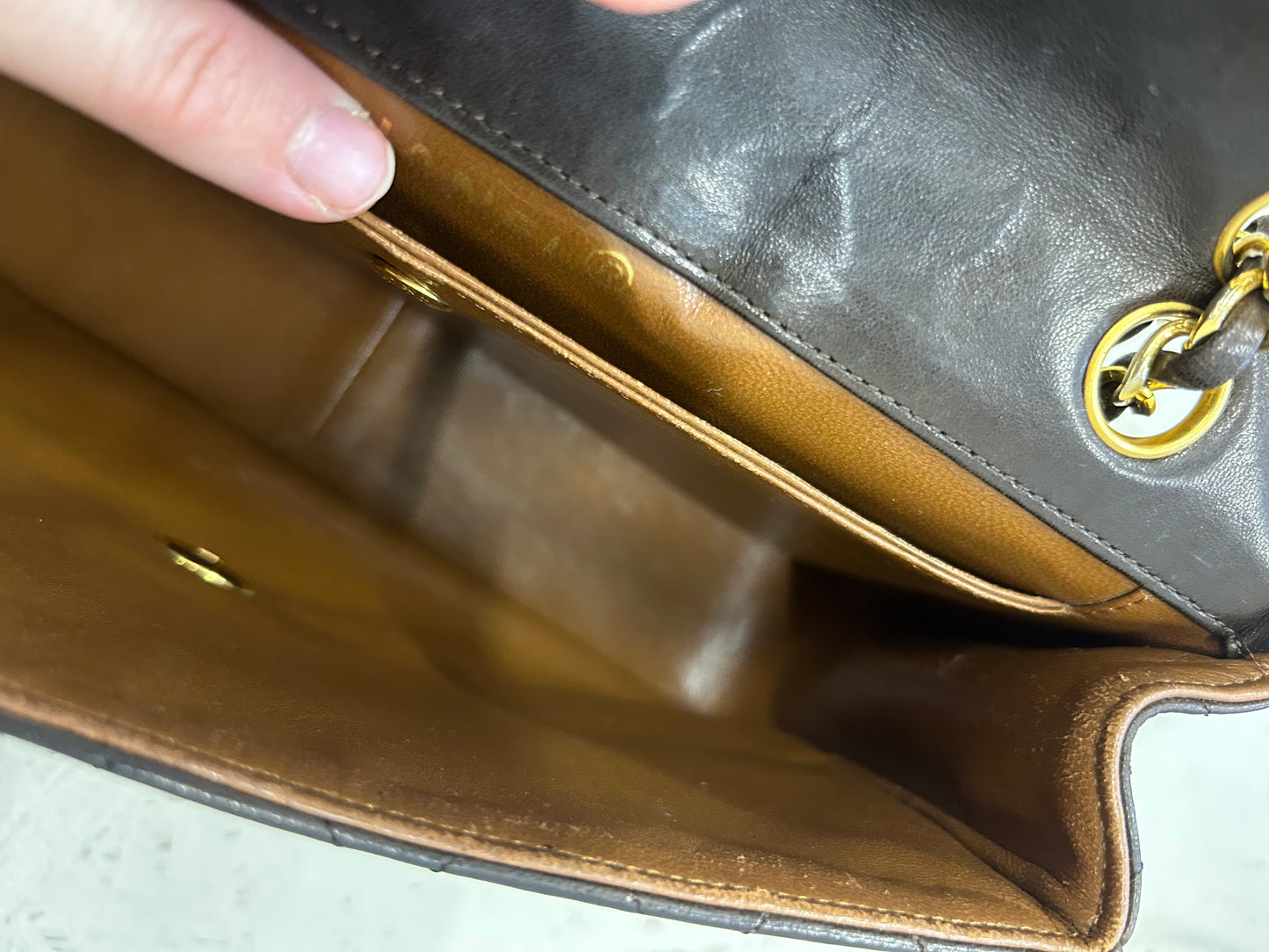 Chanel single flap bag brown