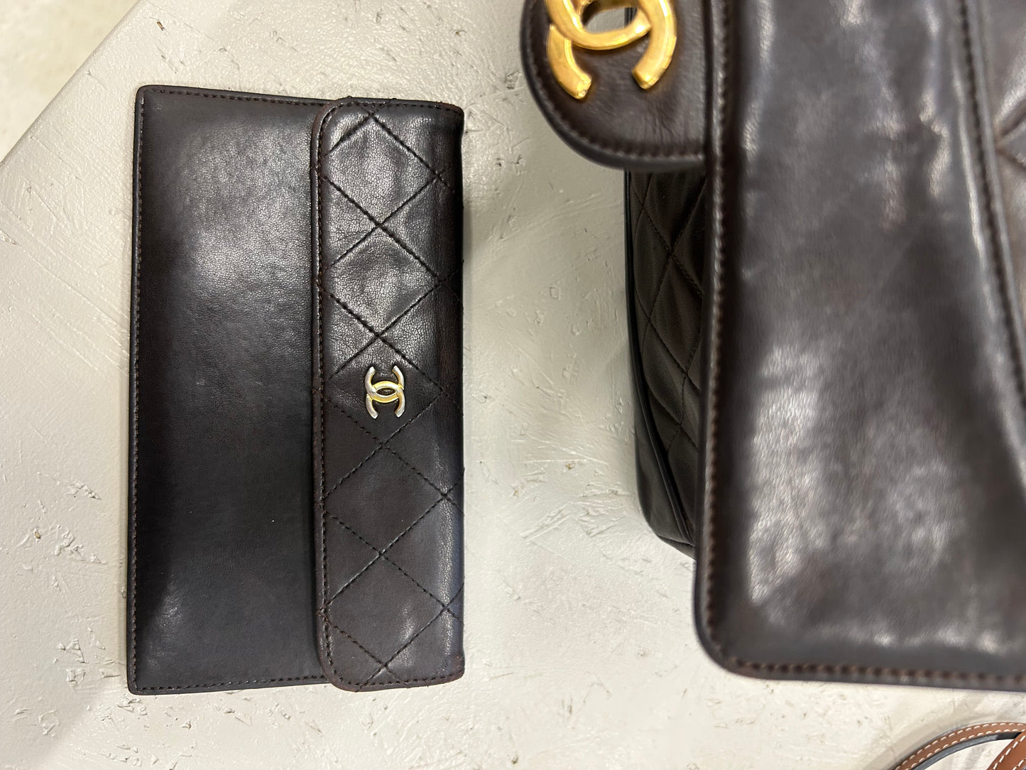 Chanel single flap bag brown