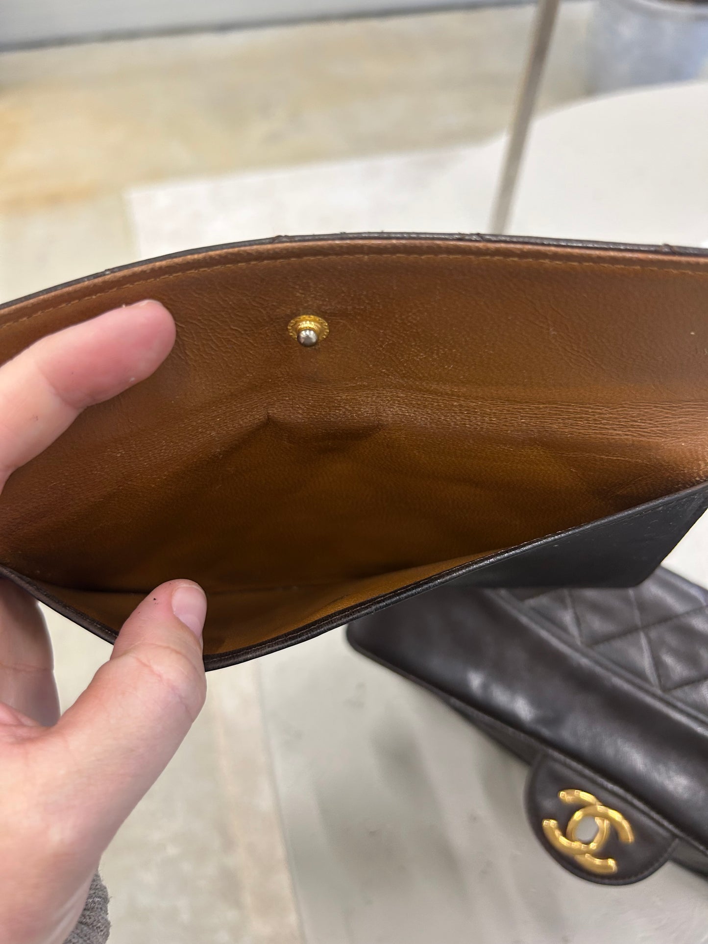 Chanel single flap bag brown