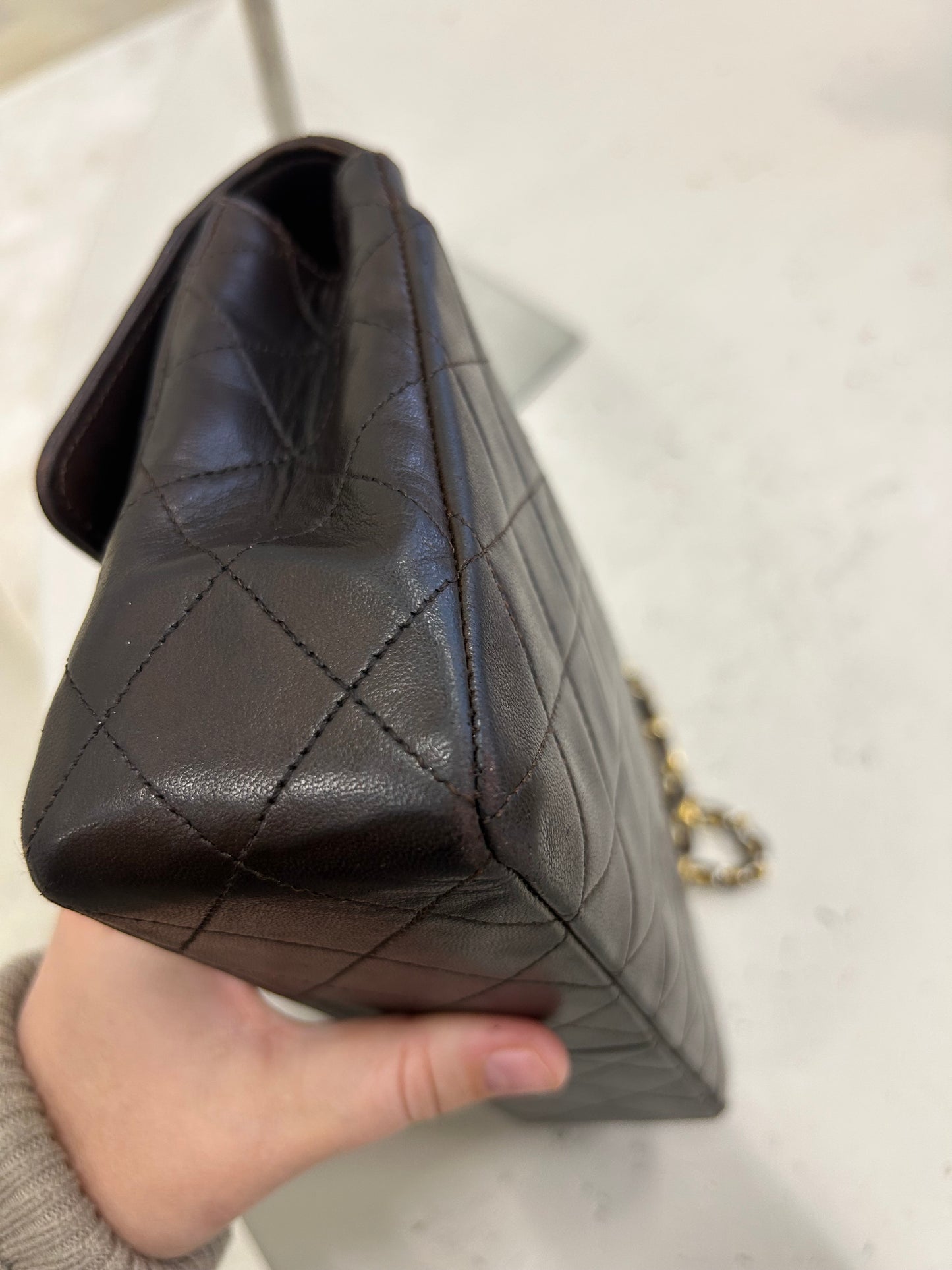 Chanel single flap bag brown