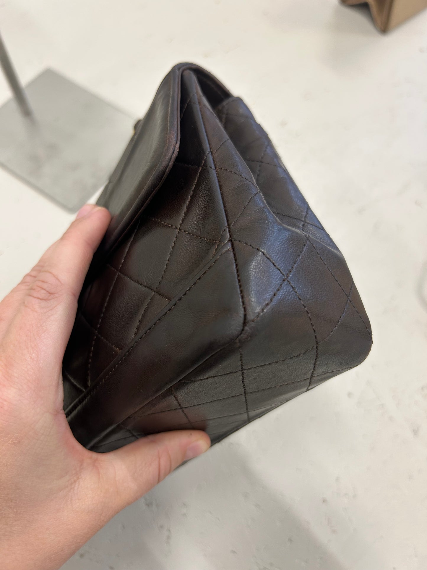 Chanel single flap bag brown